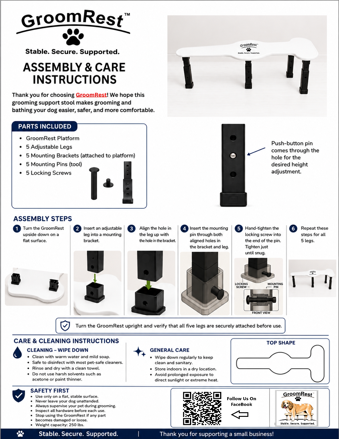 GroomRest White HDPE Support Stool