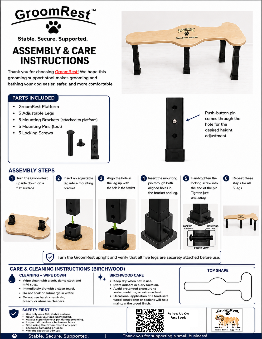 GroomRest Birchwood Support Stool