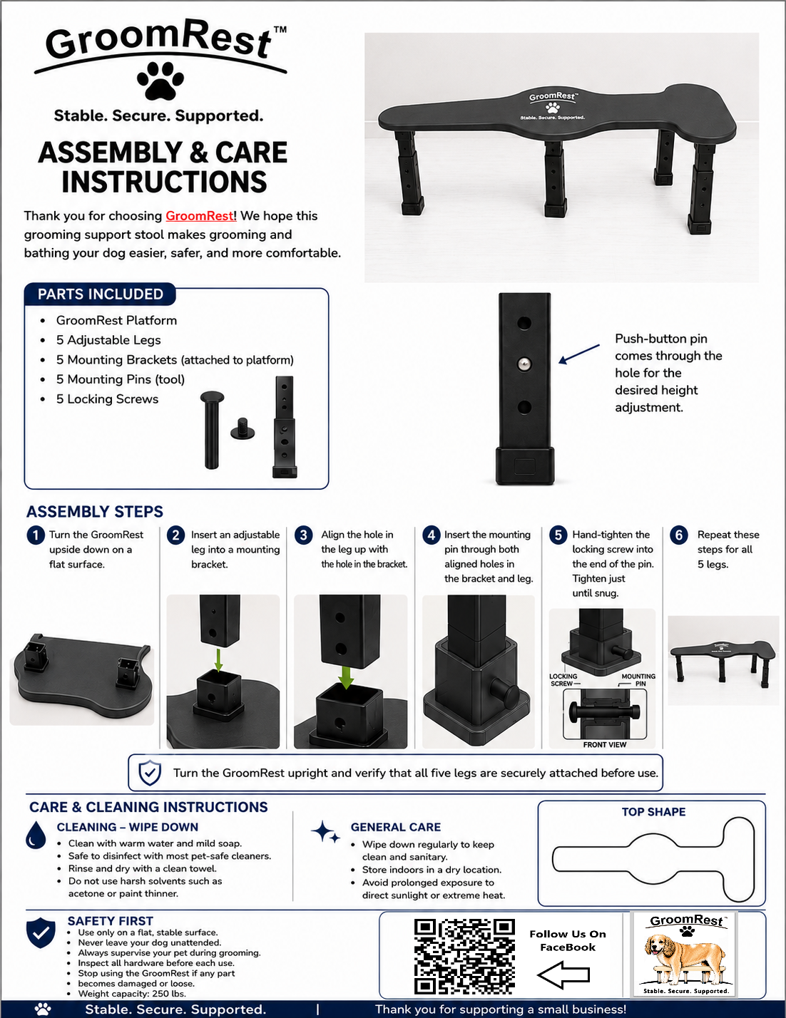 GroomRest Black HDPE Support Stool