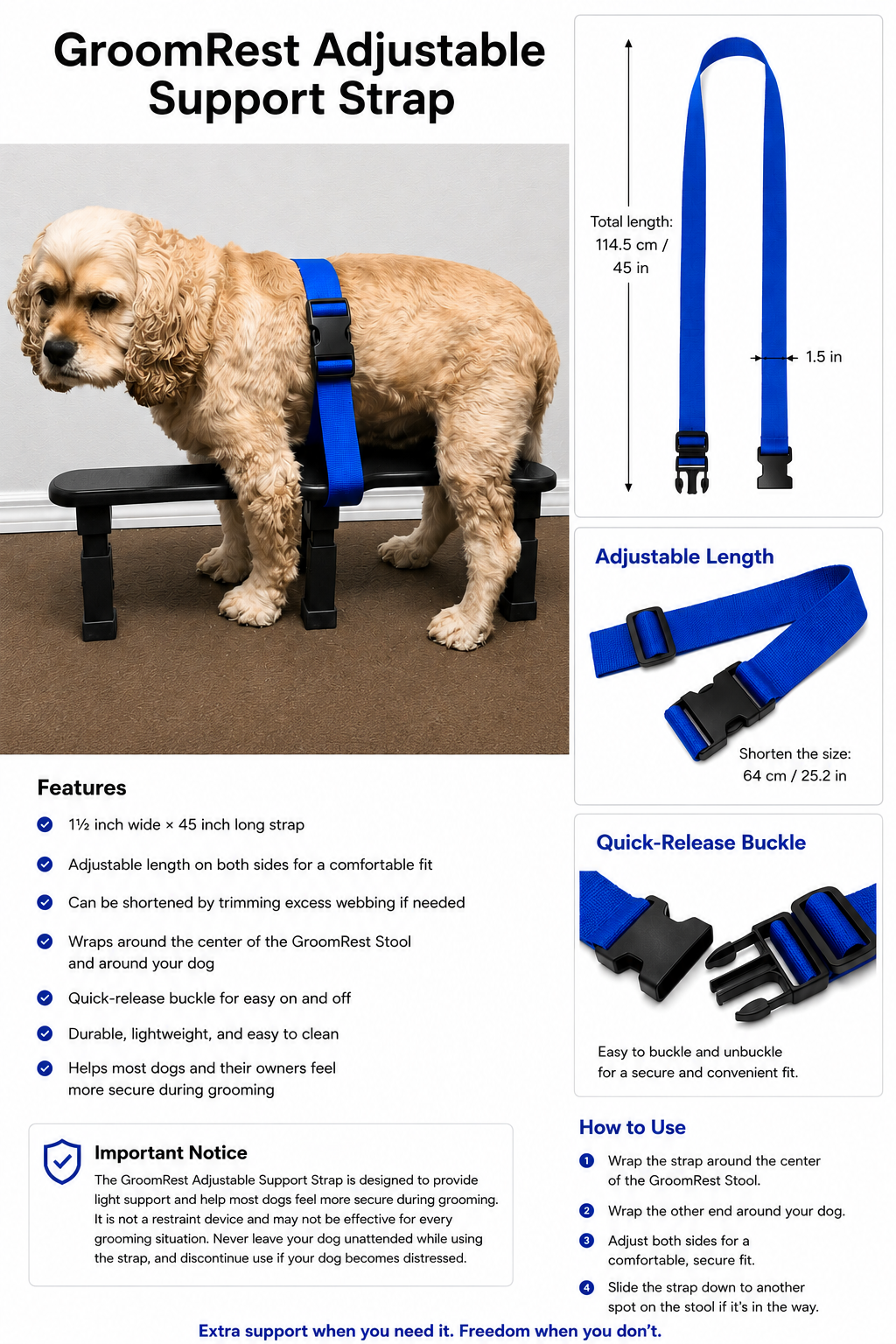 GroomRest Adjustable Support Strap (Optional Add-On)