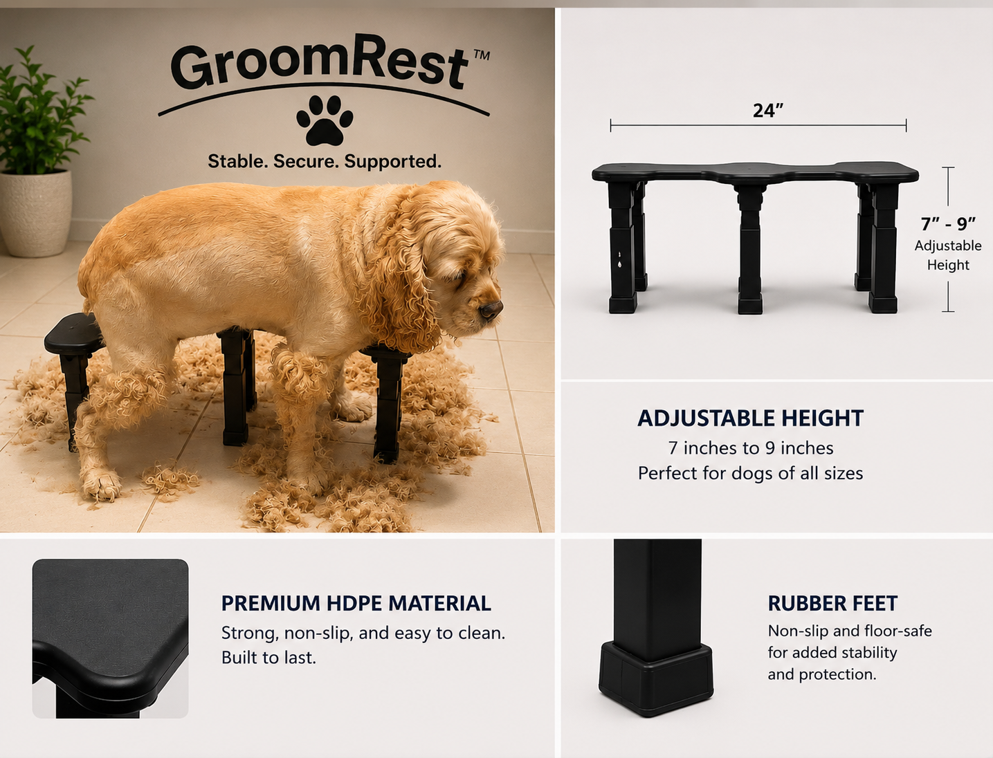 GroomRest Black HDPE Support Stool