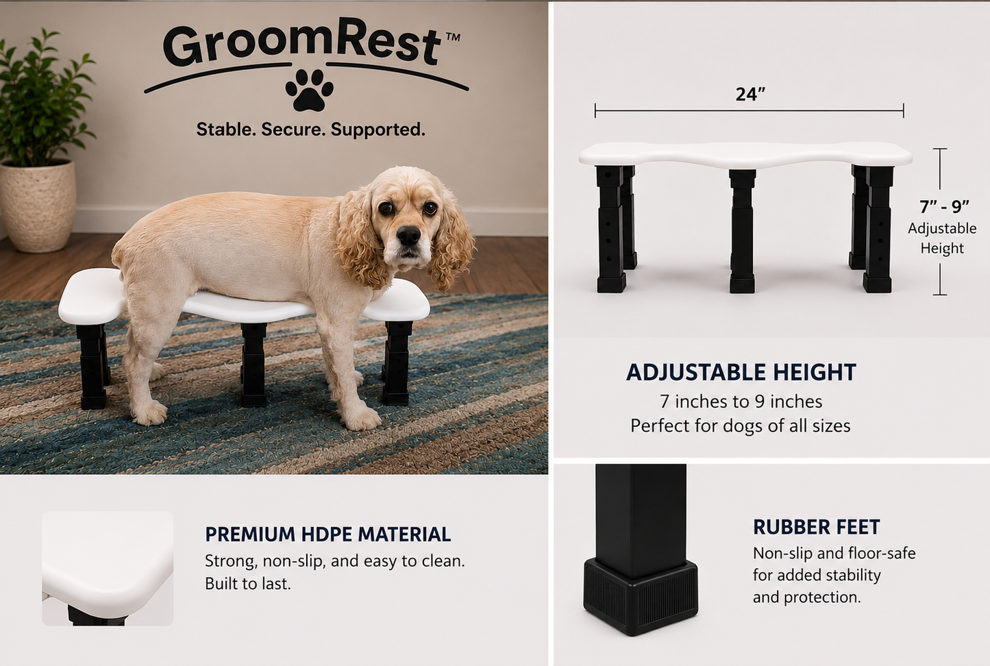 GroomRest White HDPE Support Stool